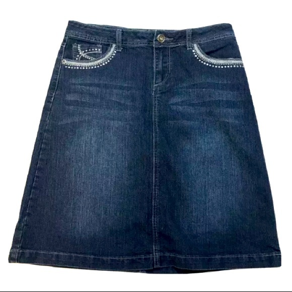 Baccini Dark Wash Denim A-Line Skirt - Picture 1 of 3
